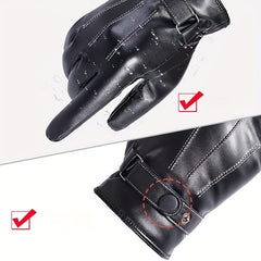 Men's Winter Thickened PU Leather Warm Gloves for Cycling Skiing
