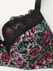Floral & Leopard Print Lace T-shirt Bra
