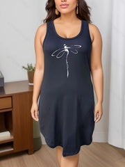 Dragonfly Print Round Neck Tank Sleep Dress
