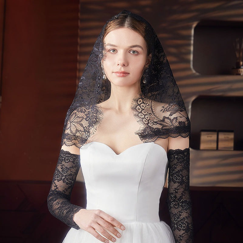 2pcs Bridesmaid Lace Veil & Ice Sleeve Set