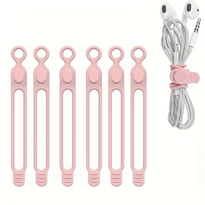 6pcs Silicone Cable Straps Wire Organizer For Earphone Phone Charger