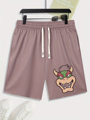 Cartoon Bull Print Men's Loose Drawstring Shorts
