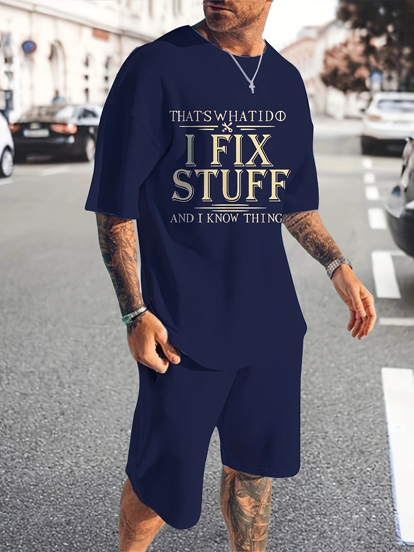 Men's 2 Piece Outfits Short Sleeve T-shirt & Casual Shorts Set