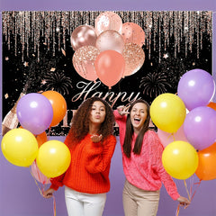 Silvery Rose Golden Happy Birthday Party Decorations Supplies Glitter Balloon