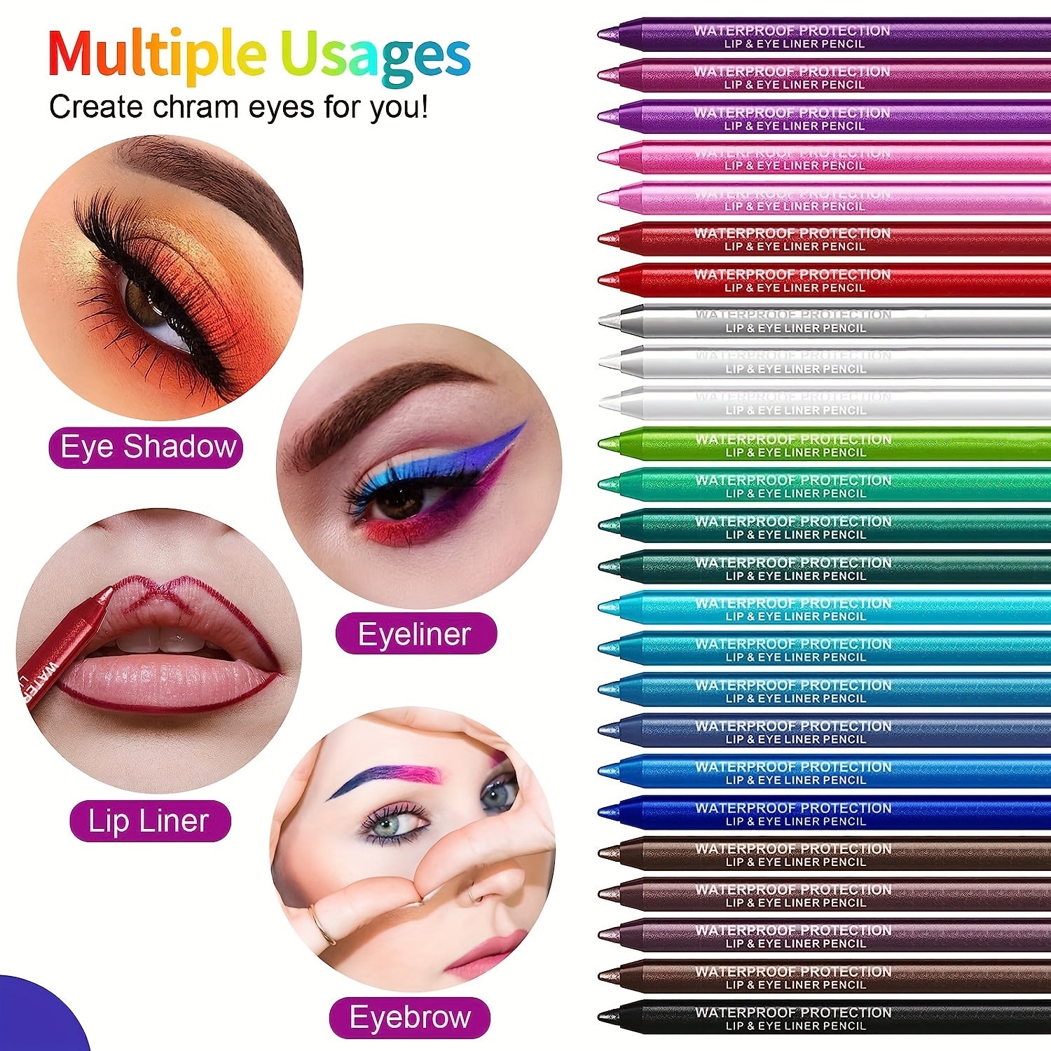 27 Pcs Rainbow Glitter Eyeliner Set with Sharpener