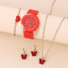 Silicone Quartz Watch Set with Butterfly Bracelets for Students