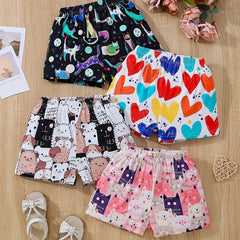 4pc Toddler Girls Animal & Heart Graphic Elastic Waist Sports Shorts