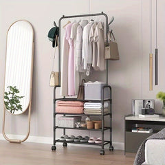 Movable Foyer Shoe Rack With Caster & Coat Rack