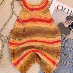 Striped Print Halter Top Sleeveless Summer Top Women's Clothing