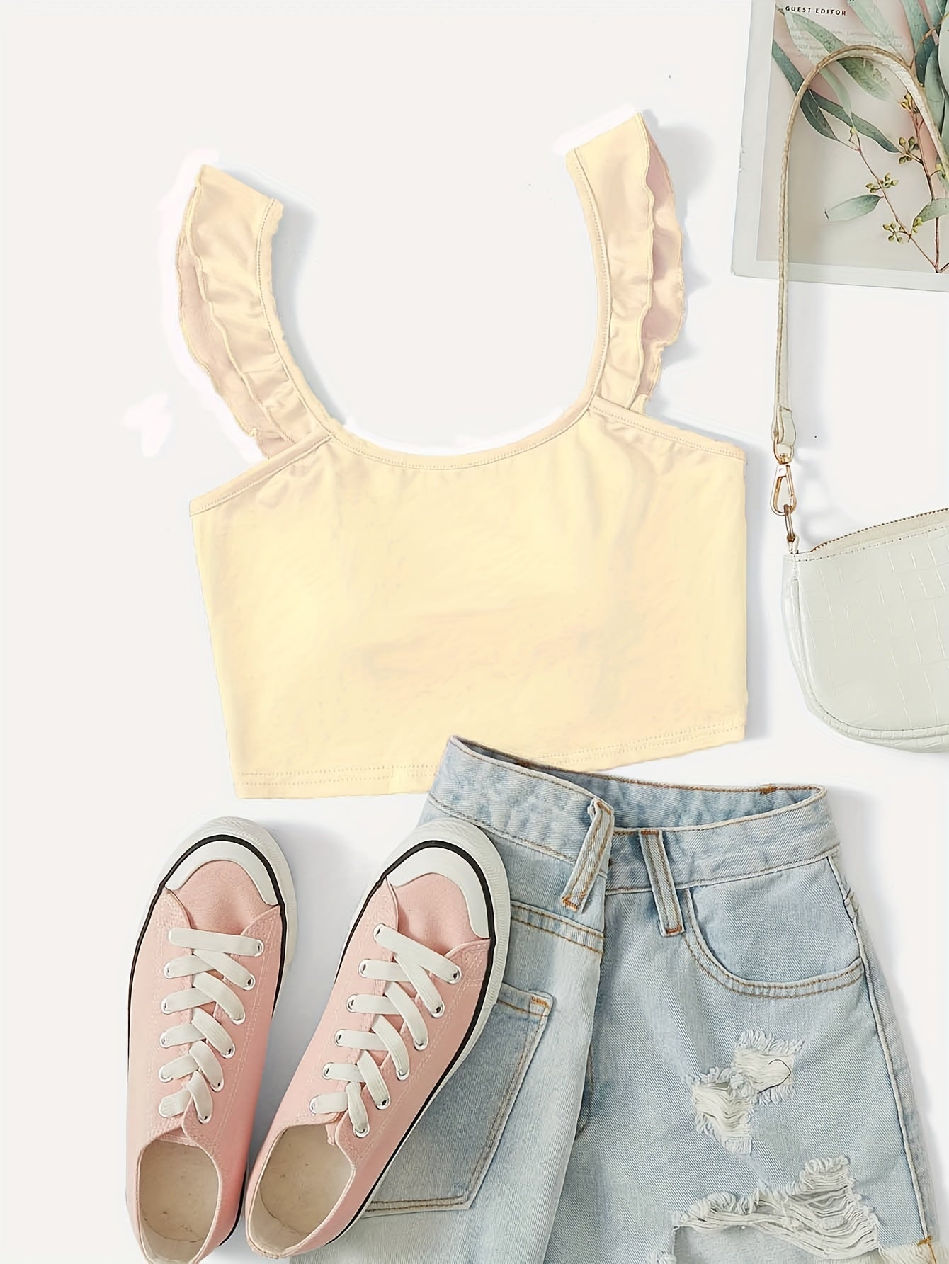 Sexy Ruffle Wide Strap Crop Top