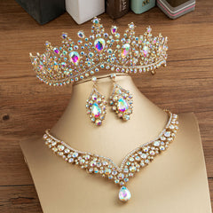 Baroque Crystal Tiaras Crowns Water Drop Wedding Jewelry Set