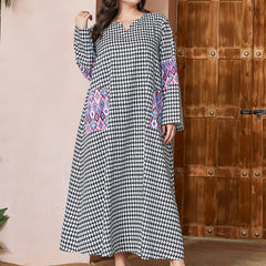 Houndstooth & Geometric Print Maxi Dress