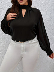 Solid Lantern Sleeve High Neck Blouse