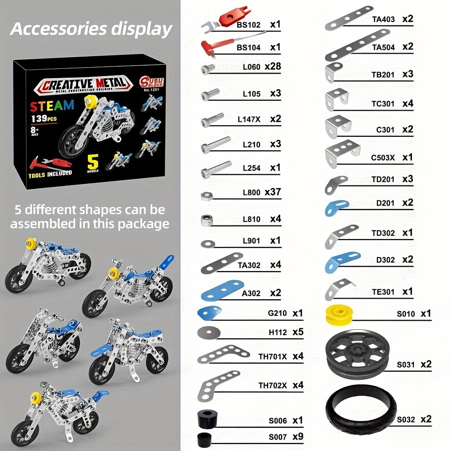 139pcs 5 in 1 Motorcycle Model Building Blocks Toy