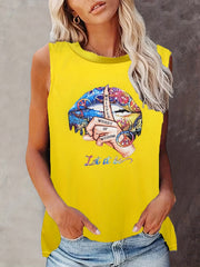 Vintage Lips & Hand Print Tank Top Crew Neck Summer Tank Top