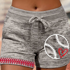 Baseball Print Drawstring Shorts Casual Stretchy Dual Pockets Shorts