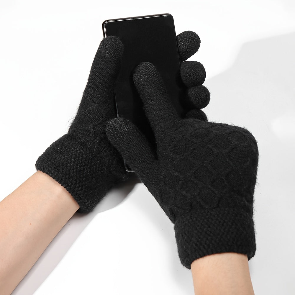 Winter Warm Gloves Double Layer Plus Velvet Thickened Knitted Gloves