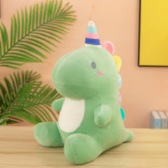 Rainbow Dinosaur Plush Toy, Glass Filled, Green Pink Stuffed Animal