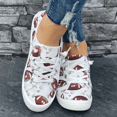 Cartoon Rugby Pattern Women's Flat Shoes Lightweight Soft And Comfortable