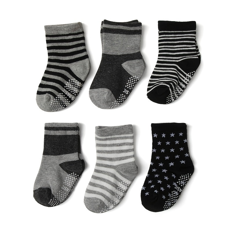 Baby Stars Striped Print Crew Socks Non slip Cotton Toddler Socks