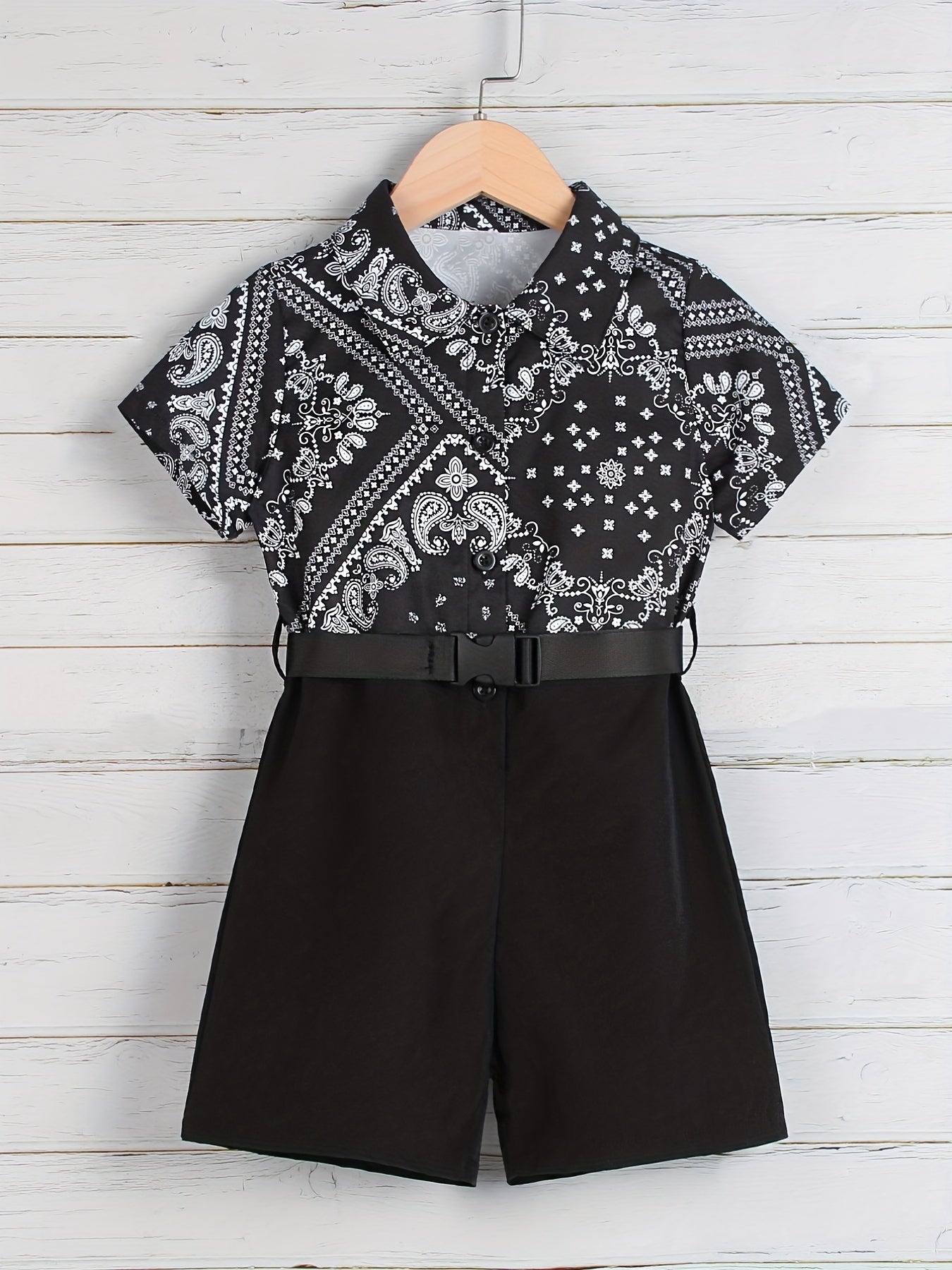 Toddler Boy's Paisley Pattern Onesie & Belt Short Sleeve Outfit