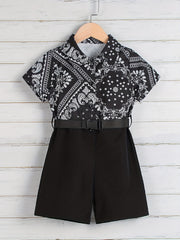 Toddler Boy's Paisley Pattern Onesie & Belt Short Sleeve Outfit