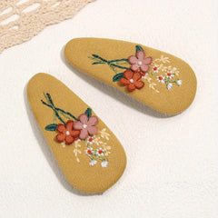2pcs Flower Hair Clips Embroidery Metal Clips For Baby Girls