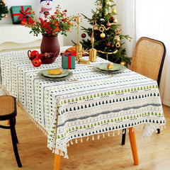 Bohemian Floral Tablecloth with Tassels - Stain Resistant