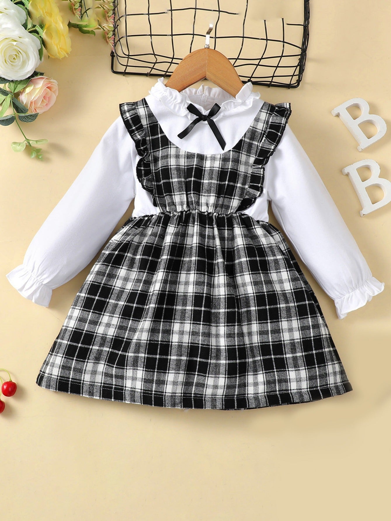 Toddler Girls Plaid Long Sleeve Dress Baby Kids Clothes