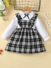 Toddler Girls Plaid Long Sleeve Dress Baby Kids Clothes