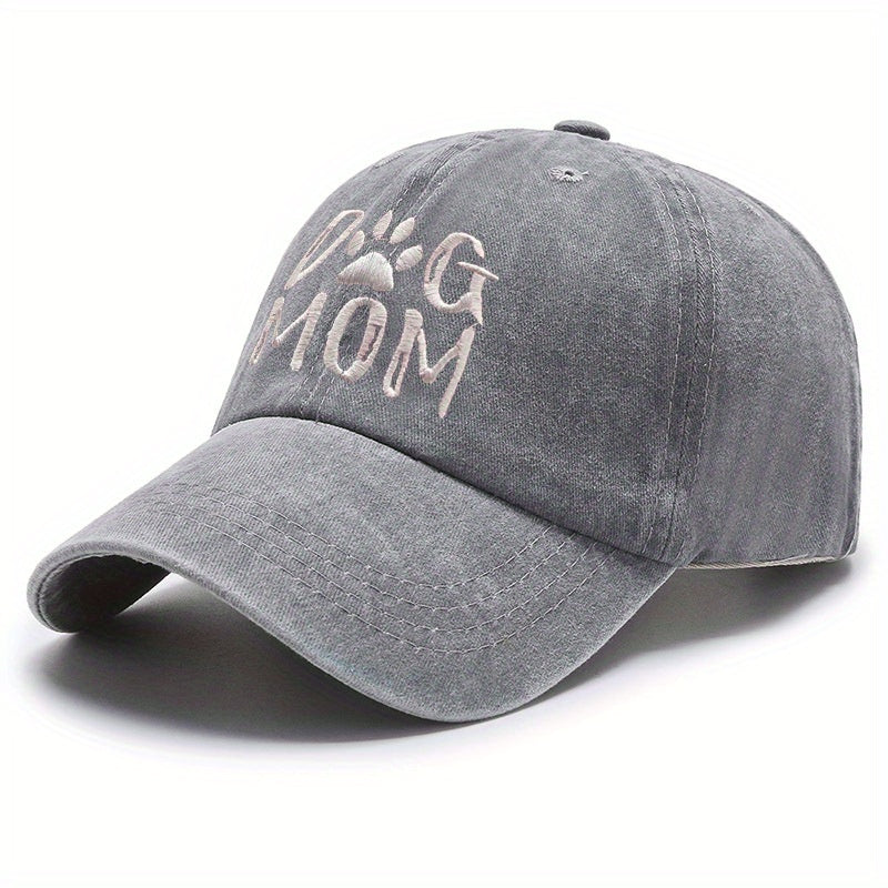 DOG MOM Embroidery Ponytail Baseball Cap Washed Distressed Sunscreen Sports Hat