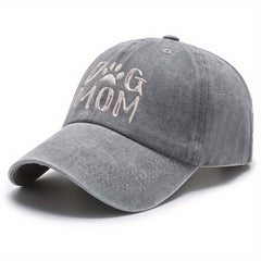 DOG MOM Embroidery Ponytail Baseball Cap Washed Distressed Sunscreen Sports Hat