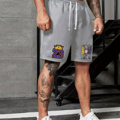 Men's Skull Basketball Player Print Shorts Elastic Waist Casual Drawstring Short
