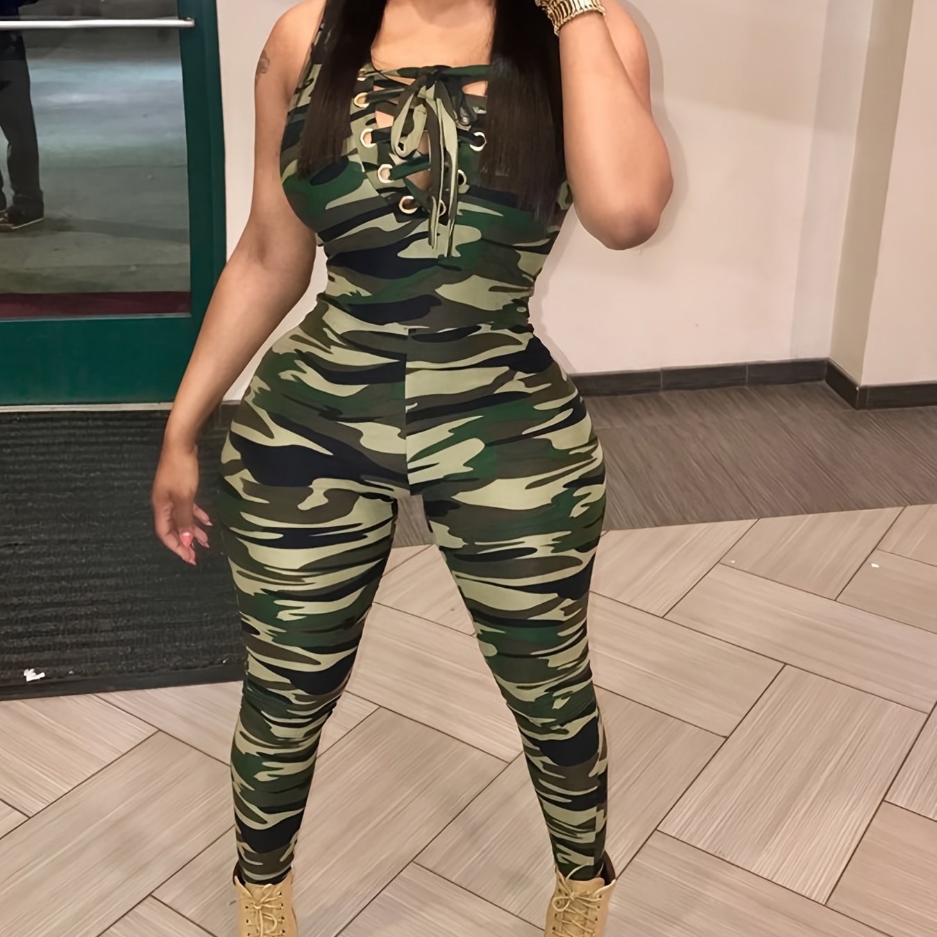 Leopard Print Sexy Jumpsuit Skinny Camouflage Knitted Jumpsuit