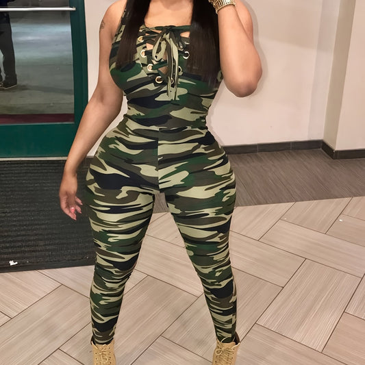Leopard Print Sexy Jumpsuit Skinny Camouflage Knitted Jumpsuit