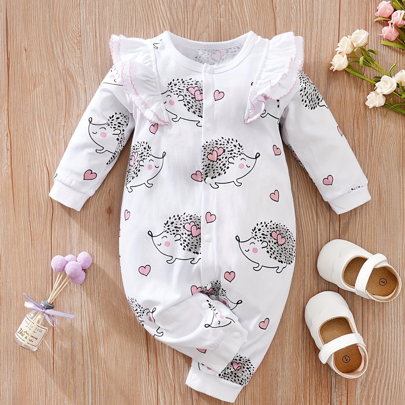 Baby Girls Hedgehog Graphic Print Romper Jumpsuit
