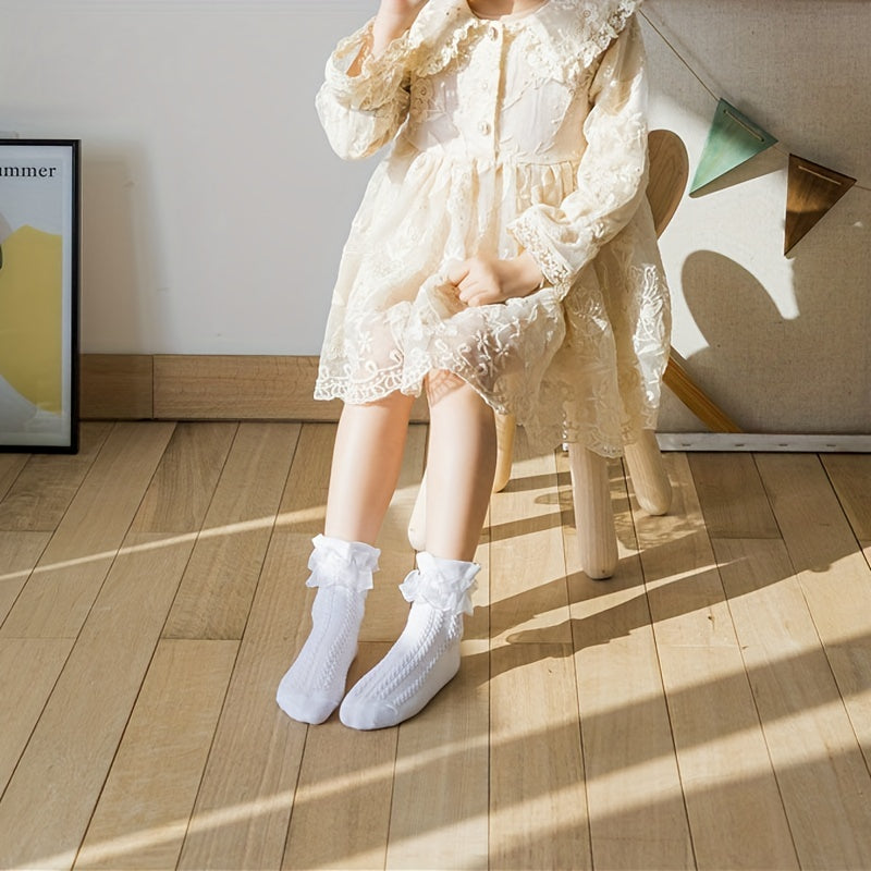 6 Pairs Girls Lace Ruffle Crew Socks for Kids