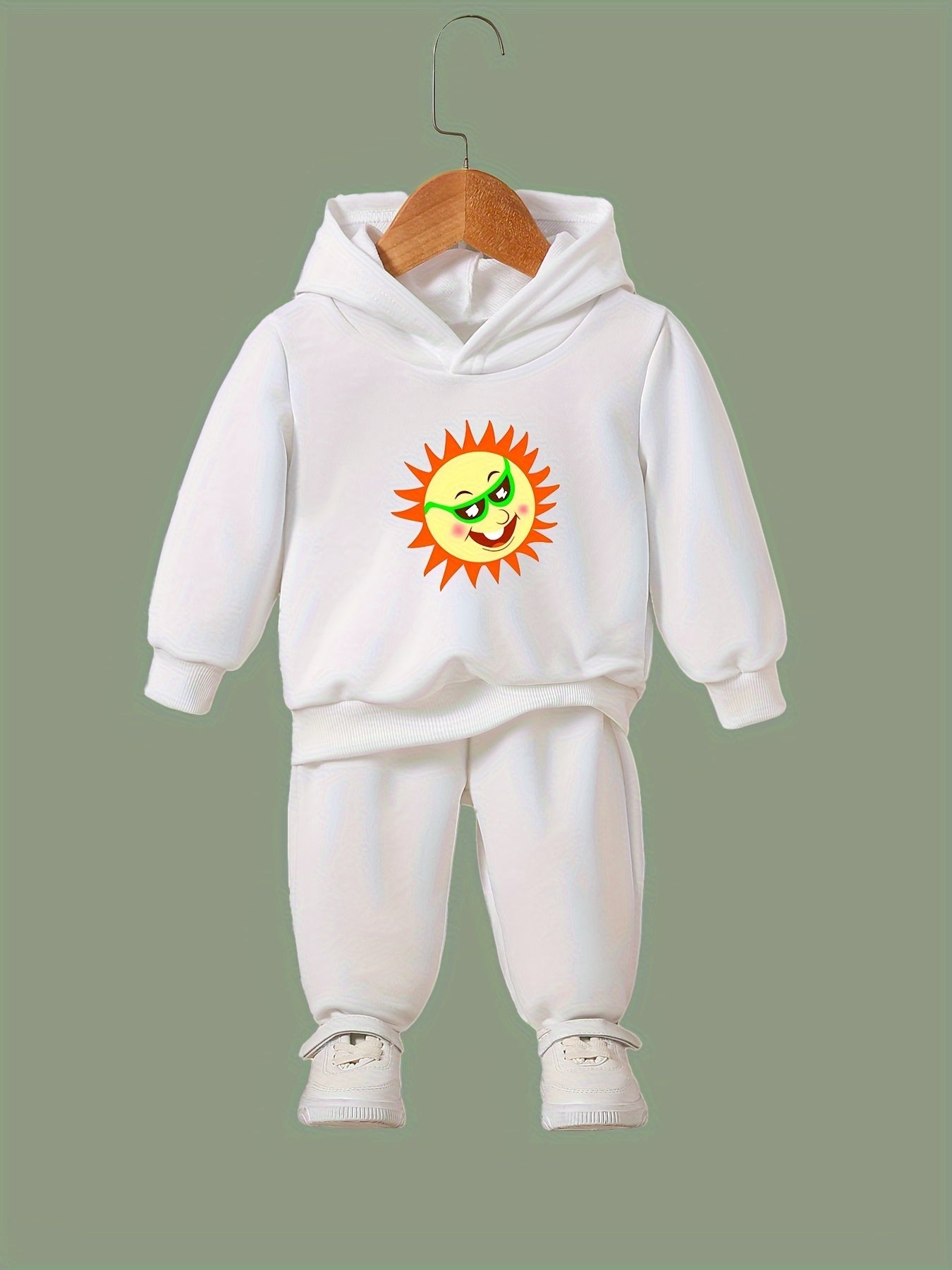 Kid's Cartoon Sun Print Outfit Hoodie & Pants Set Girl's Sporty Clothes