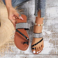 Women's Rhinestone Slide Sandals Lightweight Open Toe Slip On Shoes