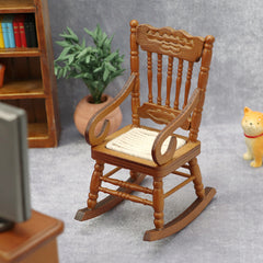 1:12 Scale Classic Carved Wooden Rocking Chair Warm Chestnut Finish