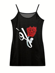 Rose Print Round Neck Cami Dress