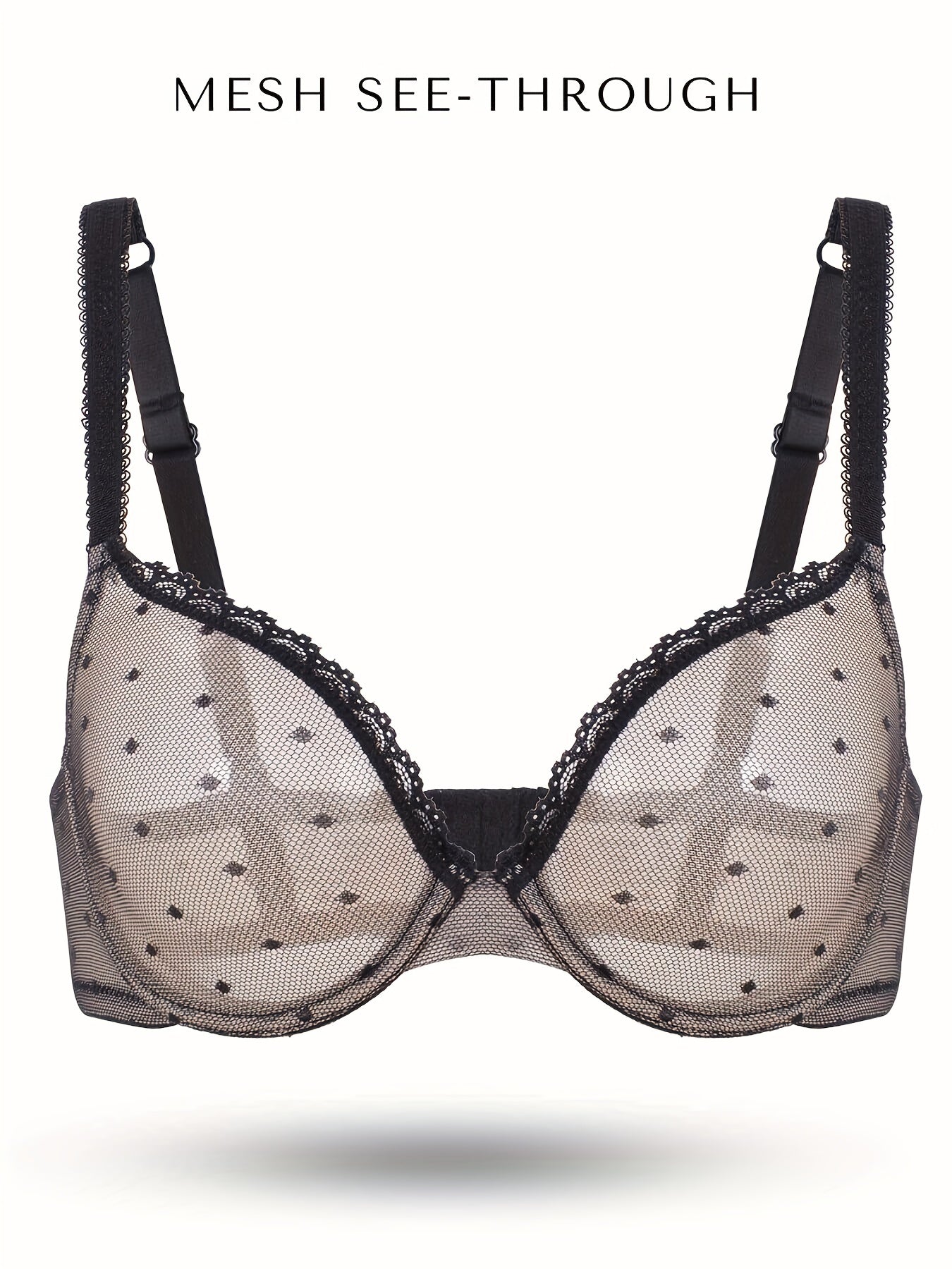 Sexy Bra Women's Plus Dot Print See through Mesh Underwire Push Up Bra