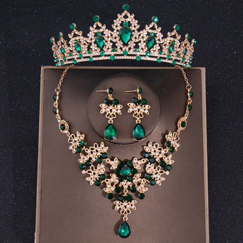Baroque Silver Crystal Bridal Jewelry Sets Tiara Crown Earrings Necklace Set