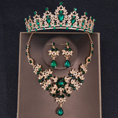 Baroque Silver Crystal Bridal Jewelry Sets Tiara Crown Earrings Necklace Set