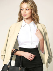 Ruched 3/4 Sleeve Blazer Shawl Collar Open Front