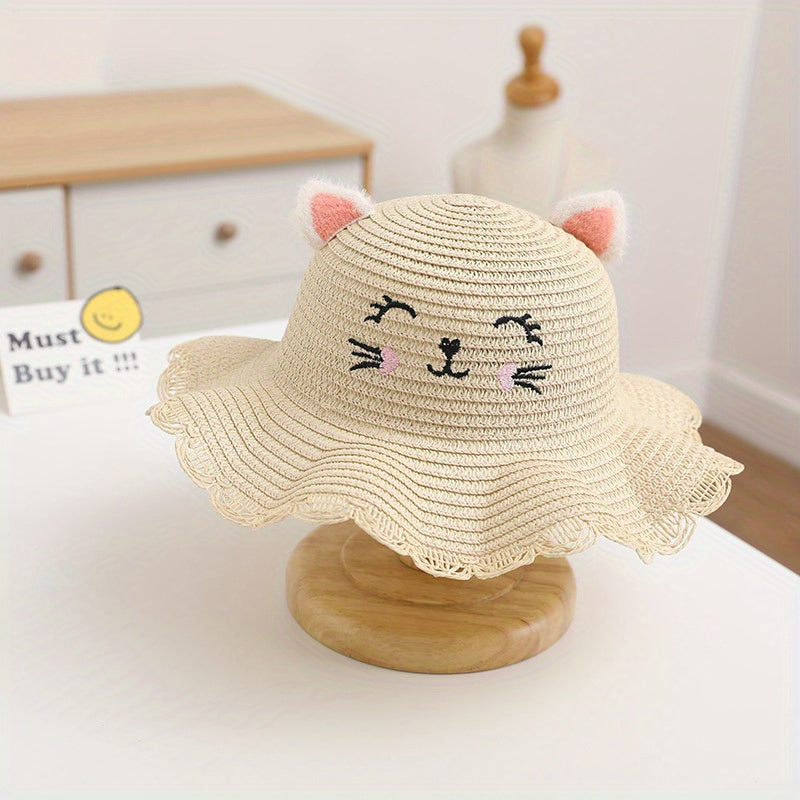 Summer Children's Straw Hat Female Embroidery Sunscreen Sun Hat Beach