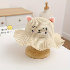 Summer Children's Straw Hat Female Embroidery Sunscreen Sun Hat Beach