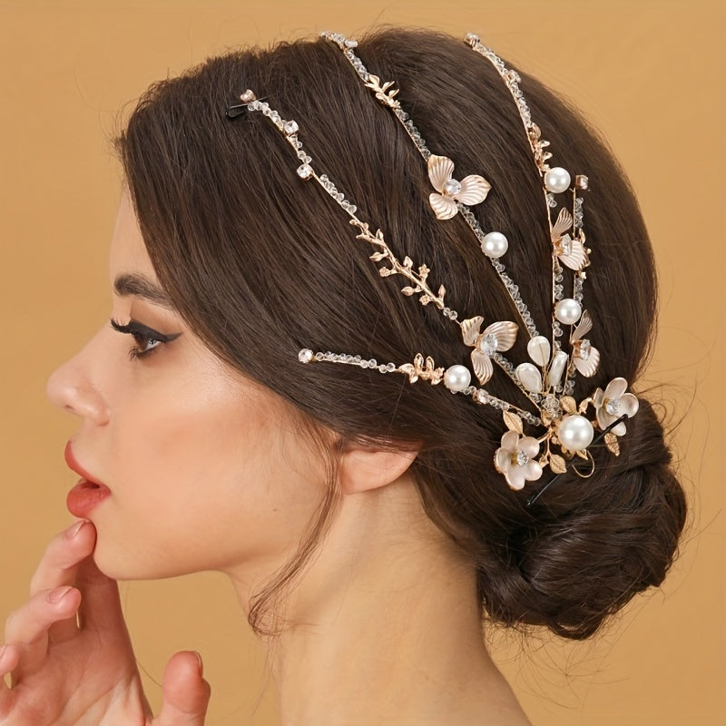 Faux Pearl Flower Head Piece With Earrings Set Wedding Hair Accessories