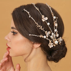 Faux Pearl Flower Head Piece With Earrings Set Wedding Hair Accessories