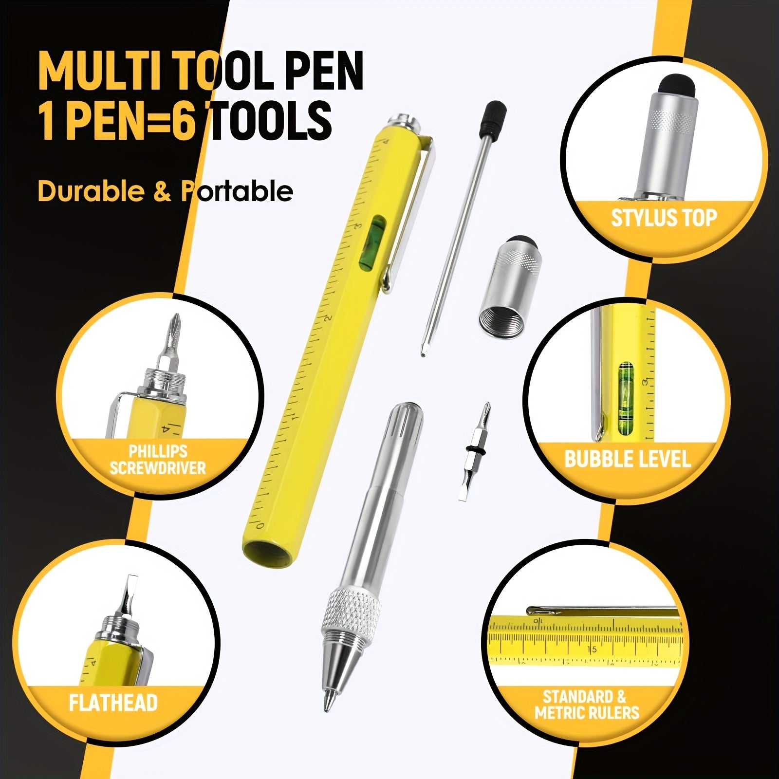 6-In-1 Multitool Pen - Tech Pen with Ballpoint, Ruler, Stylus